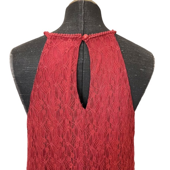 Free People Style Red Lace Halter Mini Dress Crochet Boho A Line Large - Picture 6 of 14